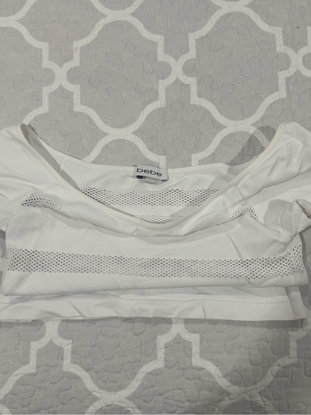 bebe White Short-Sleeve Scoop Neck Mesh Stripe Top - Picture 4 of 4